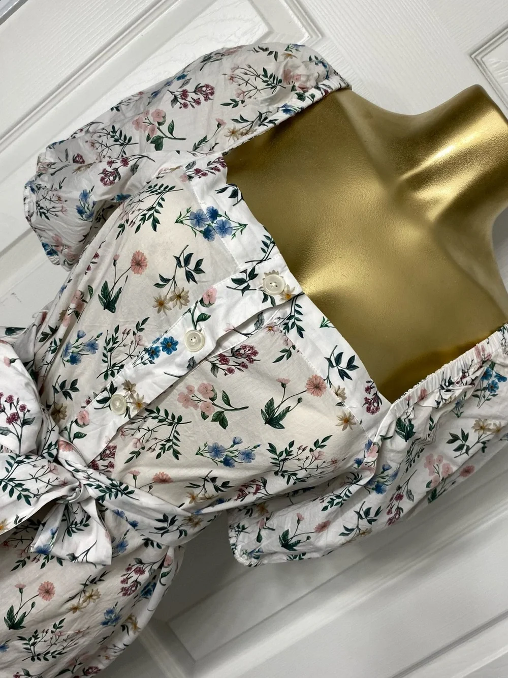 J. Crew Cream Floral Puff-Sleeve Belted Midi Dress